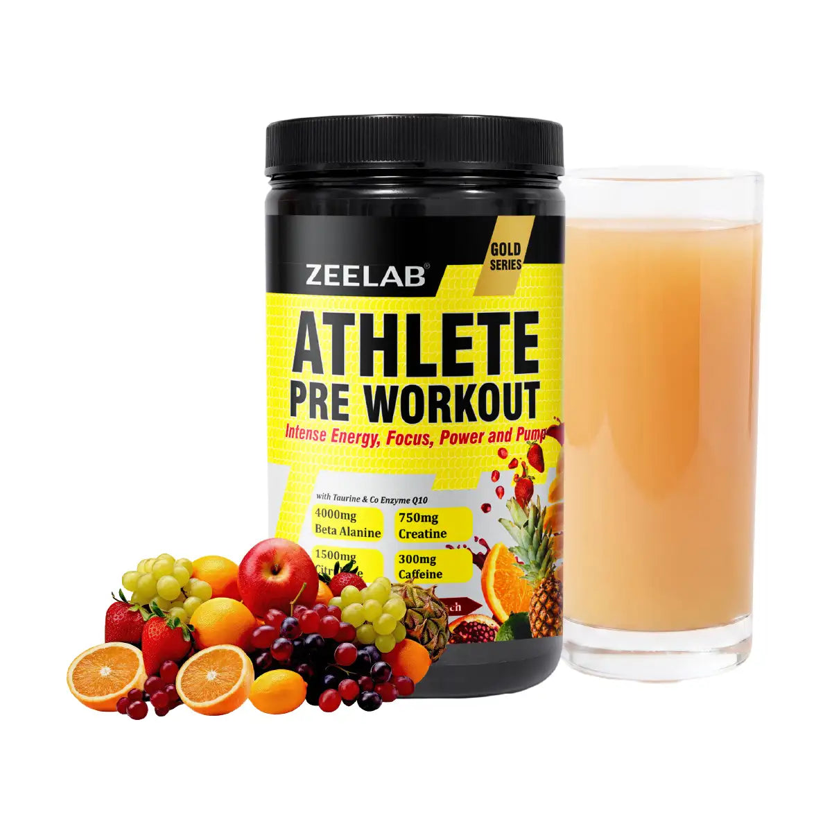 ZEELAB Athlete Pre Workout Powder | Energy, Focus, Endurance & Strength Support | Watermelon, Blueberry & Fruit Punch | 360g (30 Servings)