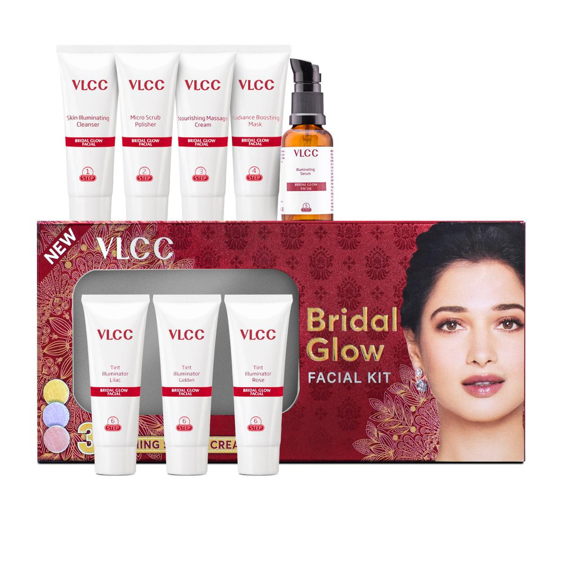 VLCC Bridal Glow Facial Kit 49g | 5-Step Facial Kit with Niacinamide, Hyaluronic Acid & Vitamin C | Radiant Glow